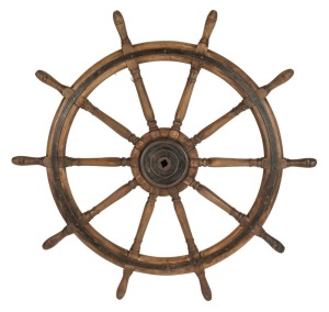 SHIP'S WHEEL, antique timber and iron, 19th century, 151cm wide