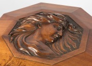 ROBERT PRENZEL fine Australian carved blackwood octagonal lidded pedestal wood box with impressively carved female portrait to the top, and beautifully carved stylized lion handles, signed "R. Prenzel" on the lid, early 20th century. - 10