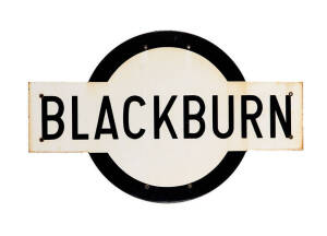 BLACKBURN: Station sign. Iconic Melbourne suburban enamel metal sign in black & white. 81 x 51cm
