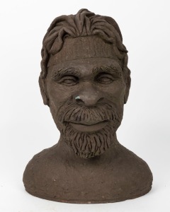 PAT GORMLEY pottery bust of an Aboriginal man, incised signature to base, ​​​​​​​37cm high