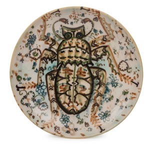 ARTHUR MERRIC BOYD pottery fruit bowl adorned with hand-painted Christmas beetle, incised "Arthur Merric Boyd", 4cm high, 25cm diameter