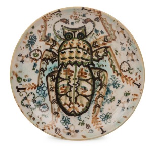 ARTHUR MERRIC BOYD  pottery fruit bowl adorned with hand-painted Christmas beetle, incised "Arthur Merric Boyd", 4cm high, 25cm diameter