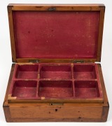 An antique Australian work box, houn pine and cedar with whale baleen inlay. Interior fitted with lift out compartment tray and two secret drawers. Tasmanian origin, 19th century, 10cm high, 27cm wide, 18cm deep - 2