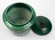 KLYTIE PATE green glazed lidded pottery vessel handsomely adorned with cats in high relief, incised "Klytie Pate", - 5