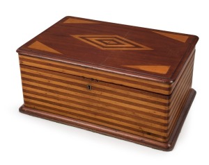 An antique Australian cedar and pine deed box, South Australian origin, mid 19th century, 17cm high, 37cm wide, 24cm deep