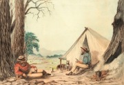 C. A. ABBOTT, (Diggers' Camp), watercolour, signed lower left "C. Abbott", 23 x 34cm, 53.5 x 66cm overall - 2