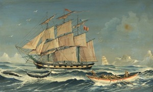 J. THOMPSON, (whaling scene), oil on canvas, signed lower right "J. Thompson", ​​​​​​​25 x 40cm, 37 x 52cm overall