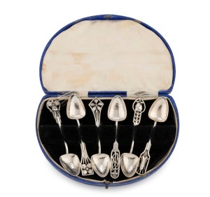 LINTON of Perth Western Australia, early set of six sterling silver spoons with wildflower decoration, stamped "JAL. ST. SILVER", 8.5cm high, 50 grams total