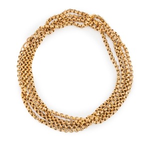 An impressive 9ct gold guard chain, 19th century, stamped "9ct", 170cm long, 77.5 grams