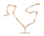 An antique 9ct rose gold Albert fob chain, 19th century, 36cm long, 34.5 grams