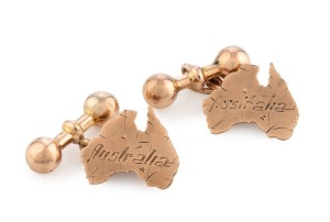 D.H. McDOUGALL of Adelaide, pair of Australian Federation map cufflinks in 9ct rose gold, circa 1900, stamped "D. McDOUGALL, 9ct", ​​​​​​​6.3 grams