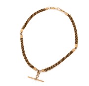 FREDERICK BASS&Eacute; & Co. of Adelaide, rare braided hair fob chain, mounted in 15ct gold, 19th century, stamped "BASSE, 15ct", 44cm long