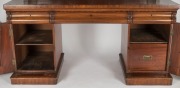 HILL & SONS of Sydney, fine antique Colonial twin pedestal sideboard with Thomas Hope scroll back, acanthus carved corbels,&nbsp;and lobed pilastered panelled doors, circa 1850s. Maker's label affixed to back, plus stamped initials to drawers. 125cm high, 183c - 2