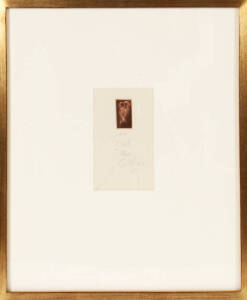 JOHN OLSEN (b.1928): Owl 2001 etching A/P signed, titled, dated and editioned below plate. 4.5 x 2.5cm