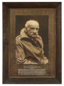 "Photograph Of SERG.T MAJOR R.J. GAMBLE D.S.O. 106 Years Of Age. Who fought in 100 battles. He comes of a fighting race. His Grandfather when through the Peninsula War, and was present at the burial of Sir John Moore: His father fought at the Battle of Wa