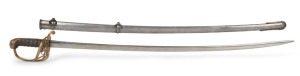 An antique parade sword in scabbard with Queen Victoria cypher, 19th century, 98cm long overall. Note: Guild or collector's licence required for Victorian purchasers 