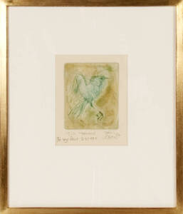 JOHN OLSEN (b.1928):&nbsp;Fantail Sister 1997&nbsp;etching 13/20&nbsp;signed, titled, dated & editioned below plate.&nbsp;13 x 10.5cm