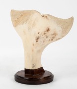 "A CHART OF THE GULF STREAM" scrimshaw whale bone carved into the form of a whale's tail, mounted on blackwood, 21cm high - 3