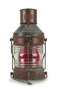 A ship's lantern in copper, brass and glass, 19th/20th century, 63cm high overall