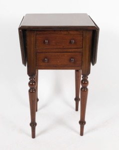 An antique Australian drop-side work table with moulded perimeter top, two drawers and baluster legs, 19th century, 72.5cm high, 45.5cm wide (88cm extended), 43cm deep