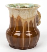 REMUED brown and cream glazed pottery vase with applied koala and branch handle, incised "Remued, 194/4", 11cm high - 5