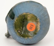 PHILIPPA JAMES pottery jug with gum blossom handle and applied leaf decoration, glazed in pink, blue and green, incised "Philippa James" 7.5cm high, 9cm wide - 4