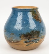 ERNEST FINLAY impressive pottery vase, adorned with Australian landscape scene, incised "Ernest Finlay, 1915", illustrated in "Australian Art Pottery 1900-1950" by Fahy, Simpson and Cooke, [Sydney Casuarina Press, 2004], 19cm high, 20cm wide - 2