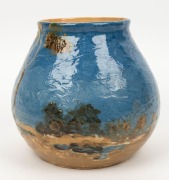 ERNEST FINLAY impressive pottery vase, adorned with Australian landscape scene, incised "Ernest Finlay, 1915", illustrated in "Australian Art Pottery 1900-1950" by Fahy, Simpson and Cooke, [Sydney Casuarina Press, 2004], 19cm high, 20cm wide - 4