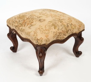An antique Colonial blackwood footstool with cabriole legs, 19th century, 40cm high, 50cm wide, 49cm deep