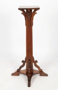 An Australian solid blackwood Arts & Crafts pedestal with square top, tapering trunk and eight shaped brackets, 20th century, ​​​​​​​116cm high, 29cm wide, 62cm deep - 2