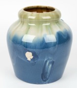 REMUED&nbsp;blue glaze pottery vase with applied grapes and&nbsp;leaves, incised "Remued, 42LM", 20cm high - 2