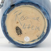 REMUED&nbsp;blue glaze pottery vase with applied grapes and&nbsp;leaves, incised "Remued, 42LM", 20cm high - 3