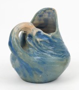 PHILIPPA JAMES pottery jug with applied wind swept branch handle, glazed in blue, incised "Philippa James" 9cm high, 9cm wide - 2