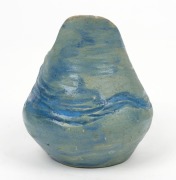 PHILIPPA JAMES pottery jug with applied wind swept branch handle, glazed in blue, incised "Philippa James" 9cm high, 9cm wide - 4