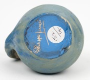 PHILIPPA JAMES pottery jug with applied wind swept branch handle, glazed in blue, incised "Philippa James" 9cm high, 9cm wide - 5