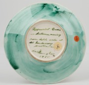 ARTHUR MERRIC BOYD and NEIL DOUGLAS pottery bowl with hand-painted scene of kangaroos in landscape, signed "Peppermint Gums - Australian Morning, From Sketch Made at Mt Dandenong, Australia, Neil Douglas, 1955", 19cm diameter - 2