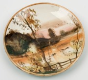 ARTHUR MERRIC BOYD and NEIL DOUGLAS pottery dish with hand-painted scene of kangaroos in farm landscape with post and rail fence, signed "Neil Douglas, Australia" and incised "Arthur Merric Boyd", 15.5cm diameter - 3