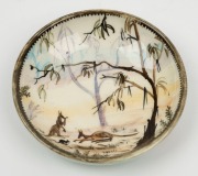 ARTHUR MERRIC BOYD and NEIL DOUGLAS pottery dish with hand-painted scene of resting kangaroos in bush landscape, incised "A. M. Boyd" 12cm diameter - 3