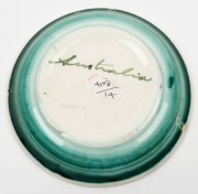 ARTHUR MERRIC BOYD and NEIL DOUGLAS pottery dish with hand-painted scene of two kangaroos in landscape with billabong, signed "Australia" and incised "A. M. Boyd", 11.5cm diameter - 2