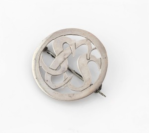 R.R. SARRE of Adelaide, antique Australian silver monogram brooch, circa 1910, stamped "R.R. SARRE, Stg. Sil.". Note: Illustrated in "Australian Jeweller's Gold & Silversmith's, Maker's & Marks", by Cavill, Cocks & Grace, (p. 209). 3.5cm diameter