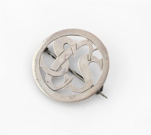 R.R. SARRE of Adelaide, antique Australian silver monogram brooch, circa 1910, stamped "R.R. SARRE, Stg. Sil.". Note: Illustrated in "Australian Jeweller's Gold & Silversmith's, Maker's & Marks", by Cavill, Cocks & Grace, (p. 209). 3.5cm diameter