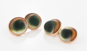 A pair of antique Australian opeculum shell cufflinks, set in 9ct rose gold, 19th/20th century, 