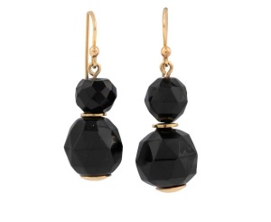 A pair of faceted jet and gold earrings, 20th century, 4cm high overall