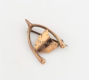 WILLIS & SONS of Melbourne antique 9ct rose gold wishbone and Tasmanian map brooch, circa 1900, stamped "9.W." with unicorn mark, ​​​​​​​3cm wide, 1.3 grams