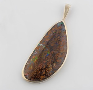 A vintage boulder opal matrix specimen pendant, set in silver mount, late 20th century, 5.6cm high overall