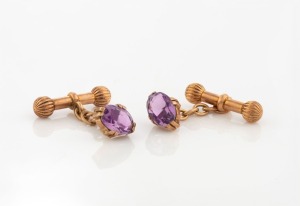 A pair of antique Australian cufflinks, 9ct rose gold and amethyst, 19th century, stamped "9ct" with pictorial marks (obscured), 4.3 grams total