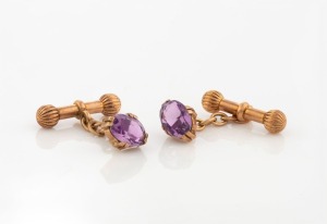 A pair of antique Australian cufflinks, 9ct rose gold and amethyst, 19th century, stamped "9ct" with pictorial marks (obscured), 4.3 grams total