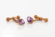 A pair of antique Australian cufflinks, 9ct rose gold and amethyst, 19th century, stamped "9ct" with pictorial marks (obscured), 4.3 grams total