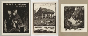 LIONEL LINDSAY (1874-1961), group of three assorted bookplates, ​​​​​​​the largest 8 x 6cm