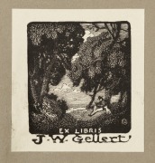 LIONEL LINDSAY (1874-1961), group of three assorted bookplates, ​​​​​​​the largest 8 x 6cm - 2